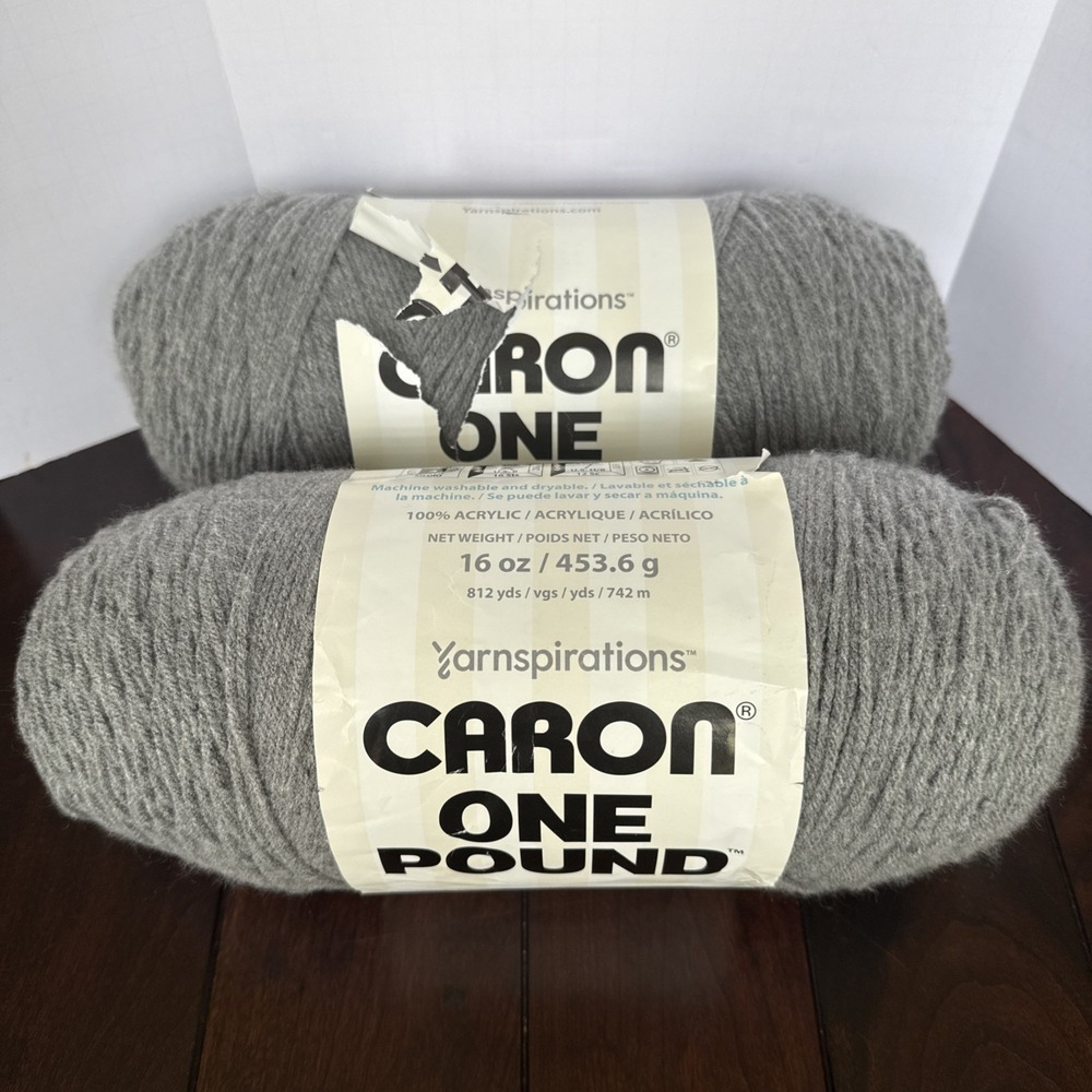 Lot Of 2 Caron One Pound Yarn-Yarnspirations Medium Grey‎ Mix 10617 New